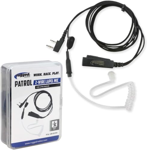 Rugged Radios 2-Wire Lapel Mic with Acoustic Ear Tube for Handheld Radios | Fiber-Braided Cable, Noise-Reducing Mic, Quick-Disconnect 2-Pin Connector, Comfort Earpiece & Protective Storage Case