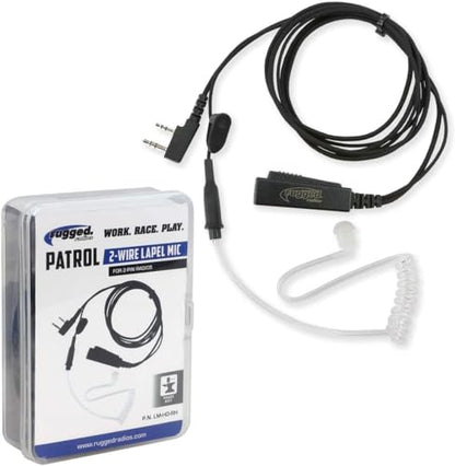 Rugged Radios 2-Wire Lapel Mic with Acoustic Ear Tube for Handheld Radios | Fiber-Braided Cable, Noise-Reducing Mic, Quick-Disconnect 2-Pin Connector, Comfort Earpiece & Protective Storage Case