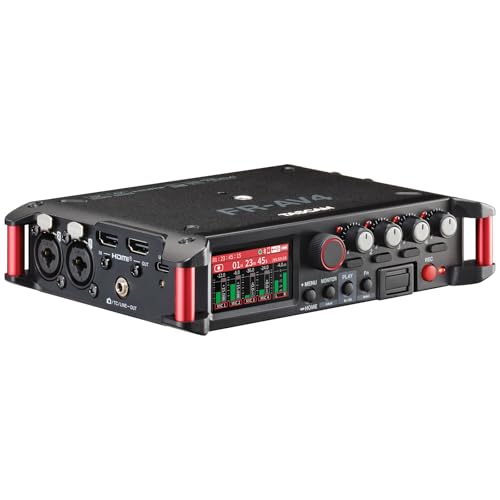 TASCAM FR-AV4 4-Channel 32-Bit Float Field Recorder with Mixer for Camera Rigs, 4 XLR/TRS Inputs, Timecode Generator, HDMI Sync, 192kHz, USB-C Audio Interface