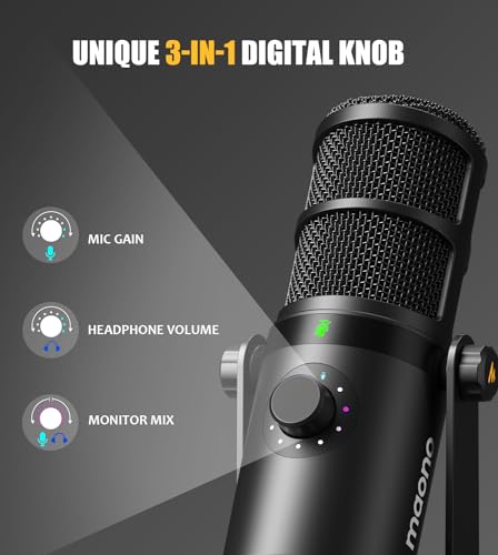 MAONO Dynamic Microphone with Headphones, USB/XLR Podcast PC Microphone with Software, EQ, Tap-to-Mute, Studio Mic for Broadcast, Recording, Streaming & Gaming, PD400X, MH501