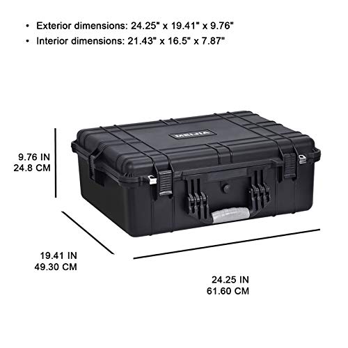 MEIJIA All Weather Waterproof Hard Camera Case,Hard Case with Customizable Fit Foam,Fit Use of Drones,Camera,Equipments,Pistols,Elegant Black (Black, 24.25"X19.43"X8.68") - size: 24.25"X19.43"X8.68"