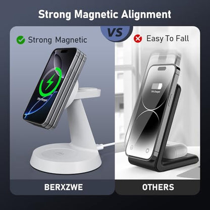 iPhone Charging Station 3 in 1 Wireless Charger for Apple Devices, 15W MagSafe Stand Compatible with iPhone 17 16 15 14 13 12 Pro Max Plus, Charging Dock for AirPods 4 3 2 & iWatch Series (White) - color: White