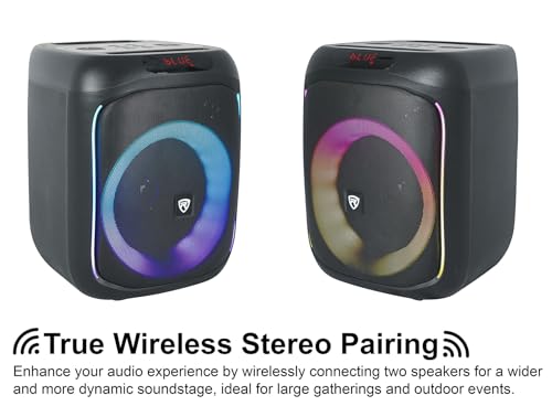 Rockville ROCKBOX PRO V2 150W Portable Bluetooth Speaker, LED Party Lights, TWS Pairing, Mic Input, for Outdoor Events and Karaoke | 12-Hour Rechargeable Battery, 150W Peak, 40W RMS. Bluetooth 5.1, TWS Pairing, USB/AUX/Mic Inputs, 40ft Wireless Range