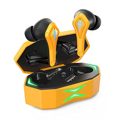 Gaming Wireless Earbuds, QTREE Bluetooth 5.2 in-Ear Game Earphones 50ms Low Latency IPX5 Noise Cancelling Mic, 36H Play time Headphones, Gaming/Deep Bass Music Mode for iPhone and Android(Yellow)