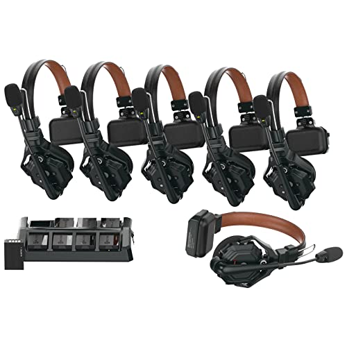 Hollyland Solidcom C1 Pro Wireless Intercom Headset System ENC Noise Cancellation Full Duplex 6-Person 1100ft Team Communication with PTT Mute Single Ear Headset for Church Drone TV Film Production - size: 6 Set Single Ear