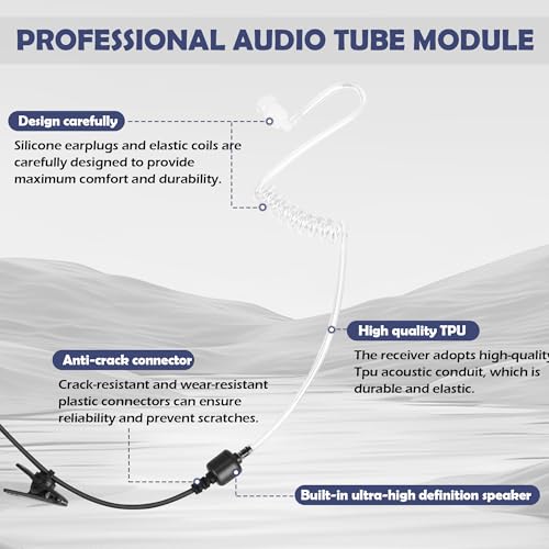 1-Pin 2.5MM Walkie Talkies Earpieces with Mic Covert Air Acoustic Tube Headset for Motorola Talkabout MH230R MR350R T200 T200TP T260 T260TP T600 MT350R Two Way Radio (2 Pack)