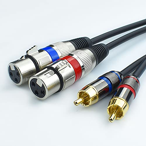Dual XLR Female to Dual RCA Male Phono Cable Adapter, 15 Feet Balanced 3pin XLRF to Unbalanced RCA Speaker Cable, Gold Plated, OFC Shielded, Noise-Free, for Mixer, Subwoofer, Amplifier - size: 15 Feet