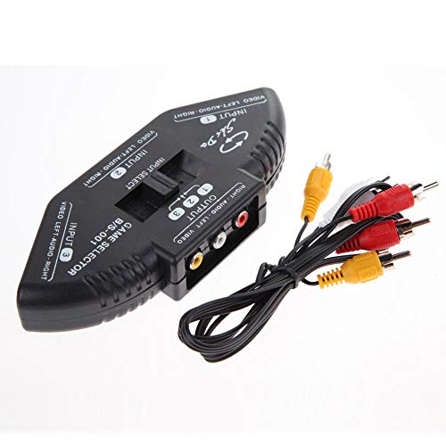 Male to Male M M RCA Cable 3-Way Audio Video AV RCA Black Switch Selector Box Splitter with 3RCA Cable for Xbox DVD PS2