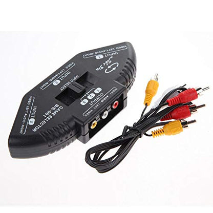 Male to Male M M RCA Cable 3-Way Audio Video AV RCA Black Switch Selector Box Splitter with 3RCA Cable for Xbox DVD PS2