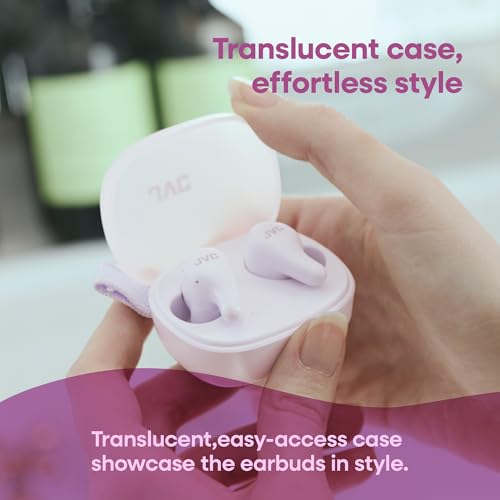 JVC Gumy Premium True Wireless Earbuds Noise Cancelling, Bluetooth 5.4 Headphones 26H Battery, ANC Ambient Mode, Gaming Low Latency, USB-C Case - color: Grape