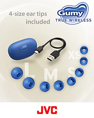JVC Gumy True Wireless Earbuds, Bluetooth 5.3, Charging Case, 24-Hour Playback, IPX4 Water Resistant, Comfortable Secure Fit with XS/S/M/L Earpieces, Built-in Mic for Calls, iPhone/Android/PC - HAA7T2 - color: Blue