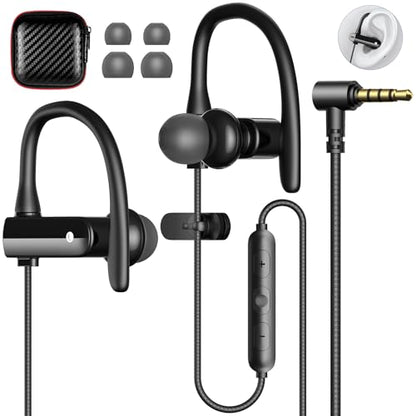 ASKUBSKU 5.9 ft Long Cord 3.5mm Headphones Sport Wired Earbuds with Mic | Earphone Stereo Over Ear Buds Wired Plug in with Ear Hook for Samsung Galaxy A25 A03s A15 S10 A12 for Switch/Laptop/PC