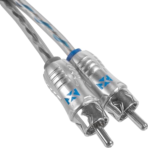NVX® XIX21 3.28 ft (1 Meter) Oxygen Free Copper 2-Channel Double Twisted Pair X-Series Car Audio RCA Audio Interconnect Cable with Shielded Noise Reduction and Split-tip Silver-Plated Machined Ends | Oxygen Free Copper Double Twisted Pair X-Series with Sh