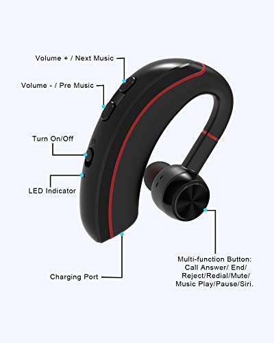 NANAMI Bluetooth Headset V5.0, 320Hrs Ultralight Wireless Earpiece with Rotatable Mic, Hands-Free Noise Cancelling in-Ear Earbuds for iPhone Android Cell Phone/Laptop/Trucker