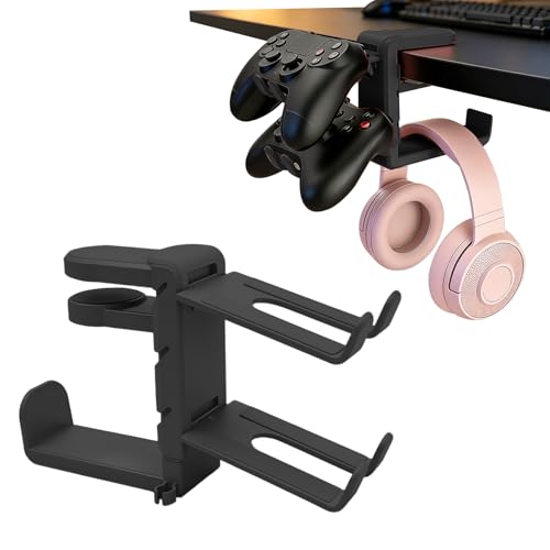Rotating Headphone Stand with 360° Swivel, Adjustable Clamp-on Under Desk Headset Holder, Gaming Headphone Hanger (Black) - color: Black