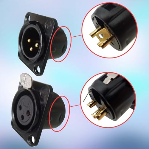 RIVIERA XLR Panel Mount Chassis 3pin Male & Female Nickel Plated Metal Housing and 24K Gold-Plated Contacts (5 Male + 5 Female Black) - color: Black, size: Male+Female