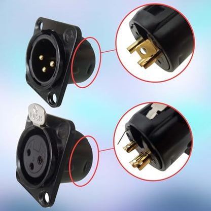 RIVIERA XLR Panel Mount Chassis 3pin Male & Female Nickel Plated Metal Housing and 24K Gold-Plated Contacts (5 Male + 5 Female Black) - color: Black, size: Male+Female
