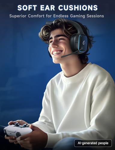 Gvyugke 2.4GHz Wireless Gaming Headsets for PS5, PS4, PC, Switch,MatteBlack | Bluetooth 5.3 Gaming Headphones with Noise Canceling Mic, 7.1 Surround Sound, 70H Battery, Blue Lighting - color: Matte Black