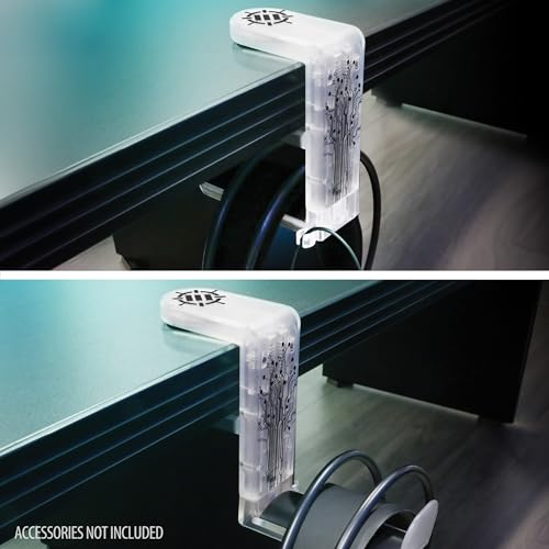 ENHANCE Voltaic 2 PC Gaming Headphone Holder - Desk Headphone Hanger Esports Headset Holder with Adjustable 360 Rotation, Under Desk Hook Clamp, Universal Fit - Built in Cable Clip Organizer - Clear - color: Clear