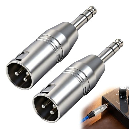 1/4" TRS to XLR Male Adapter, 2 Pack Balanced Audio Connector Quarter, 6.35mm Male Plug to Three Pin XLR Output for Mixer Microphone Amplifier Keyboard Guitar Interface Studio Equipment - color: Silver 1/4"TRS M to XLR M