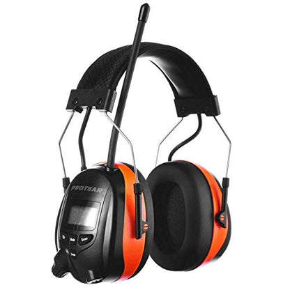 AM FM Radio Hearing Protection Earmuff, Bluetooth 5.4, 30SNR | Rechargeable Hearing Protectors with Gel Earpads, Headphones for Lawn Mowing, Construction, Chainsaw, Landscaping - color: Am/Fm+ Bluetooth-orange