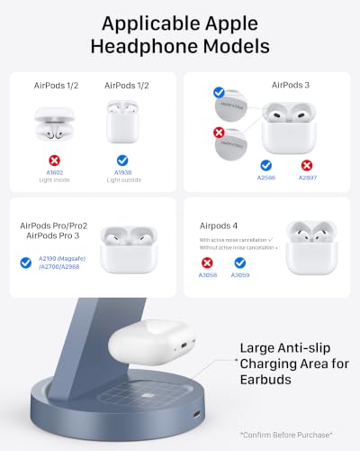Anlzm 3 in 1 Charging Station for iPhone, Wireless Charger for iPhone 17 16e 16 15 14 13 12 11 X Pro Max & Apple Watch - Charging Stand Dock for AirPods (Blue) - color: Blue