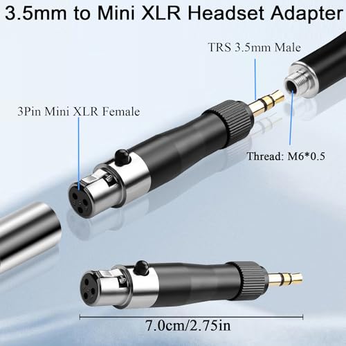 QIANRENON 3.5mm to Mini XLR Headset Adapter Lockable TRS 3.5mm Male to 3Pin Mini XLR Female Microphone Beltpack Connector Locking 1/8 to Mini XLR Balanced Audio Converter, for Wireless Mic Camcorder - style: F-M