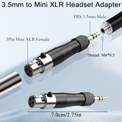 QIANRENON 3.5mm to Mini XLR Headset Adapter Lockable TRS 3.5mm Male to 3Pin Mini XLR Female Microphone Beltpack Connector Locking 1/8 to Mini XLR Balanced Audio Converter, for Wireless Mic Camcorder - style: F-M