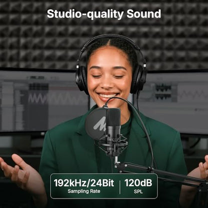 MAONO A04 Gen2 & MH700 Podcast Microphone with Studio Headphone Bundle | 192kHz/24Bit USB/XLR Condenser Cardioid Metal Mic with Software Pro Sound Chipset for Recording, Streaming, YouTube