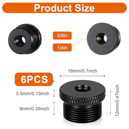 6 Pcs Mic Stand Adapter, 1/4 Female to 5/8 Male Screw Adapter | Microphone Stands AdaptersThread Tripod Screw Adapters for Microphone Stand Mount to Camera Tripod