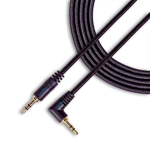 SatelliteSale Auxiliary 3.5mm Right Angle Audio Jack Male to Male Digital Stereo Aux Cable Universal Wire Black Nylon Cord 15 feet - size: 6 Feet