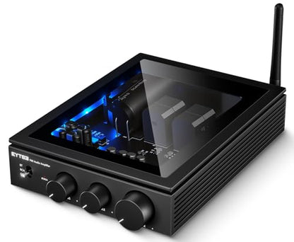 P60 Wireless Stereo Amplifier for Passive Speakers, 300W x 2 TPA3255 2 Channel Mini Class D Home Audio Amp with PFFB, Bass Treble Control for Outdoor/Bookshelf/Turntable Speakers