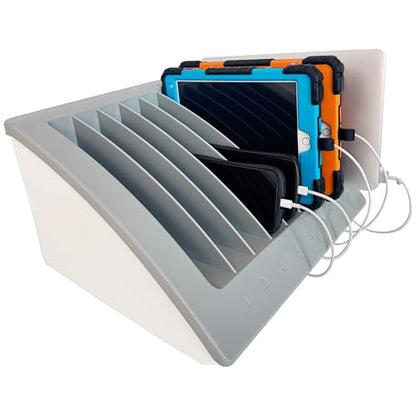 8-Device Laptop & Tablet Charging Station with Surge Protection | For Chromebooks, iPads & Devices up to 15.6", Cable Management & Numbered Slots for Schools, Offices & Libraries,Gray - size: 8-Device
