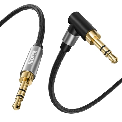 3.5mm Audio Cable 90 Degree Nylon Braided Aux Cable Right Angle 3.5mm TRS Aux Cord Male to Male Stereo Hi-Fi Sound for Headphones Car Home Stereos Speakers Tablets (5Feet/1.5M) - size: 5Feet/1.5M