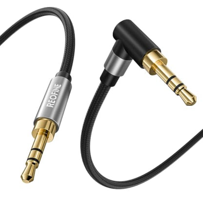 3.5mm Audio Cable 90 Degree Nylon Braided Aux Cable Right Angle 3.5mm TRS Aux Cord Male to Male Stereo Hi-Fi Sound for Headphones Car Home Stereos Speakers Tablets (5Feet/1.5M) - size: 5Feet/1.5M