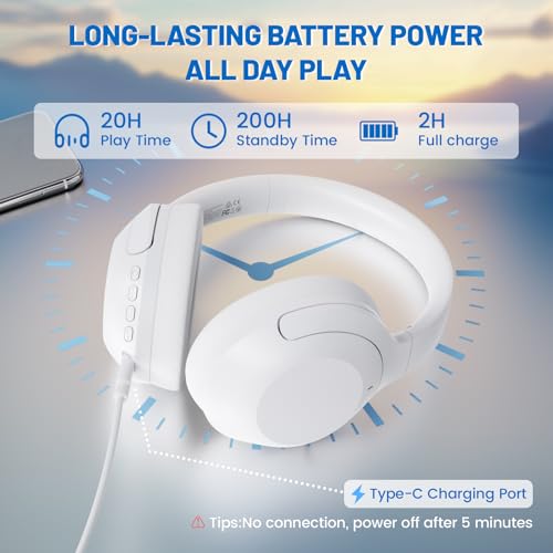 ATTACK SHARK G300 Wireless Over-Ear Headphones with Active Noise Cancelling,Bluetooth 5.3,40H Playtime,Deep Bass HD Stereo Sound,Built-in Mic,Comfortable Design for Travel/Home Office/Gaming-White - color: White