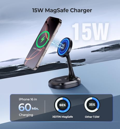 3 in 1 Magnetic Wireless Charging Station Apple Devices 15W Fast Mag-Safe Charger Stand Wireless Charger Station for iPhone 17 16 15 14 13 12 Pro/Pro Max/Plus/Mini AirPods 2/3/Pro iWatch Series