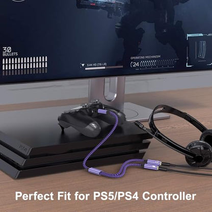 3.5mm Audio Splitter, Male to Female Headphone & Microphone Jack Adapter | 3.5mm Hi-Fi Stereo Aux Extension Cable for Earphones Compatible with PS4 PS5 Xbox Switch PC Gaming Headsets Phone Tablet - color: purple