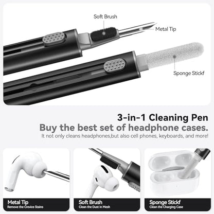 Ljusmicker for AirPods Pro 3 Case 2025 with Cleaner Kit,Black | Soft Silicone Protective Cover for Apple AirPod Pro 3rd Generation Case with Keychain for Women Men,Shockproof - color: A-Black