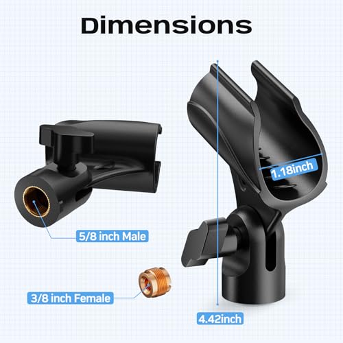 4 Pack Universal Microphone Clips, 5/8" to 3/8" Adapter | Adjustable Mic Holders Include a 5/8" Male to 3/8" Female Adapter, for Microphone Stand - size: 4 Pack