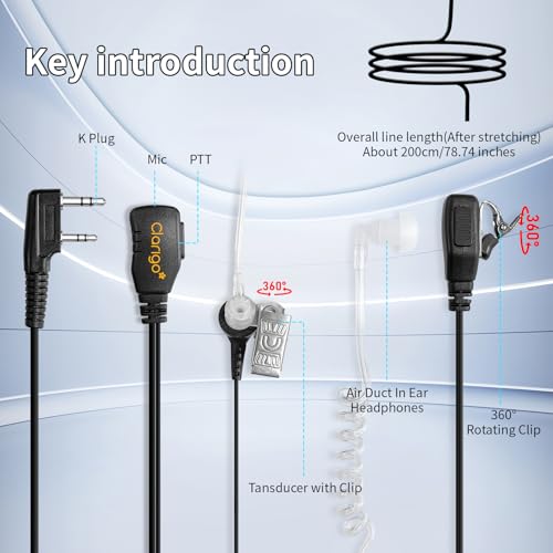Walkie Talkies Earpiece with Mic 2 Pin Acoustic Tube Headset Compatible with, for Retevis RT22 RT68 Pxton Baofeng BF-888S BF-T26 Kenwood BTECH walkie Talkie, Two Way Radio Earpiece - color: KTDG-1
