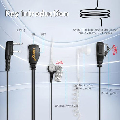 Walkie Talkies Earpiece with Mic 2 Pin Acoustic Tube Headset Compatible with, for Retevis RT22 RT68 Pxton Baofeng BF-888S BF-T26 Kenwood BTECH walkie Talkie, Two Way Radio Earpiece - color: KTDG-1