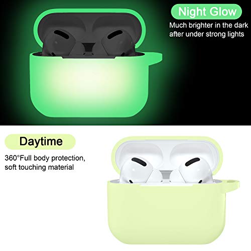 Hamile Compatible with AirPods Pro Case Protective Silicone Airpod Case Shockproof Cover Skin for Apple Airpod Pro 2019 Charging Case, with Keychain, Yellow Green-Night Glow Green - color: 7-Nightglow Green