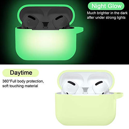 Hamile Compatible with AirPods Pro Case Protective Silicone Airpod Case Shockproof Cover Skin for Apple Airpod Pro 2019 Charging Case, with Keychain, Yellow Green-Night Glow Green - color: 7-Nightglow Green