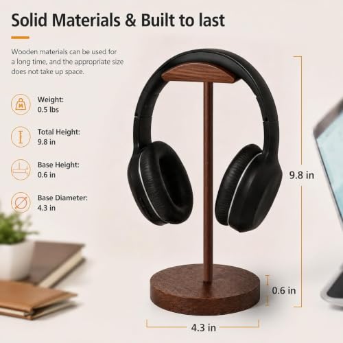 Headphone Stand Nature Wood Headset Hanger Mount Hook Gaming Holder Desktop Earphone Artful Functional Stand for All Headsets with Solid Wooden Base - style: Walnut Wooden