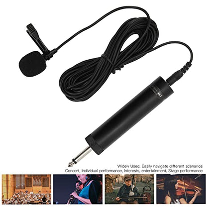 Professional Wired Lavalier Microphone, Unidirectional Clip-On Lapel Mic with 10m/32.8ft Cable for Saxophone, Instrument Recording - Black