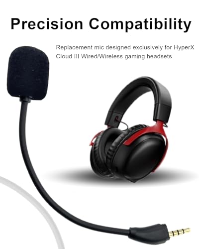 Microphone Replacement for Kingston HyperX Cloud III 3 Wired & Wireless Gaming Headsets, Detachable Noise Cancelling Clear Voice Chat Mic for Switch PS5 PS4 Mac PC Computer, 3.5 mm Jack