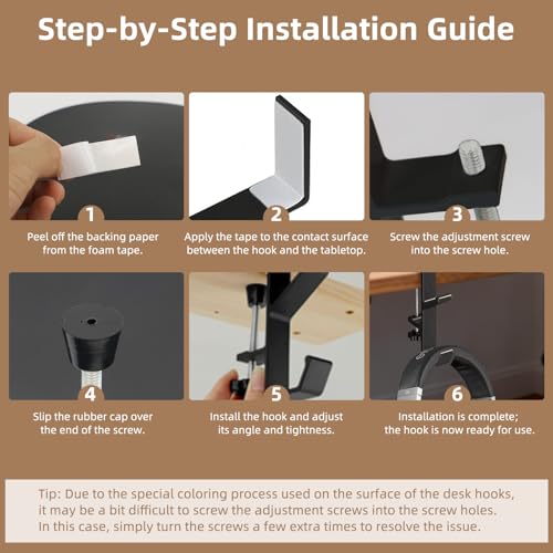 Desk Mount Bag Holder Hook Clamp, Bag Hook 1 Pcs-Double Hook Black | Portable Purse Hook for Table, Reduce Desk Clutter, Desk Mount Headphones Holder, Backpack Hanger, Table Hanging Storage - color: 1 Pcs-Double Hook Black