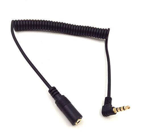 Qaoquda 5Ft Gold Plated 3.5MM 4 Pole TRRS Stereo Audio Male to Female 90 Degree Spring Coiled Spiral Headphone AUX Audio Extension Cable Black(TRRS 3.5M/F)