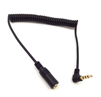 Qaoquda 5Ft Gold Plated 3.5MM 4 Pole TRRS Stereo Audio Male to Female 90 Degree Spring Coiled Spiral Headphone AUX Audio Extension Cable Black(TRRS 3.5M/F)